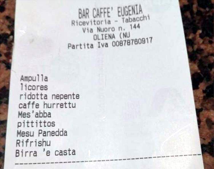 Lo scontrino è in limba: unu rifrishu, grazie 