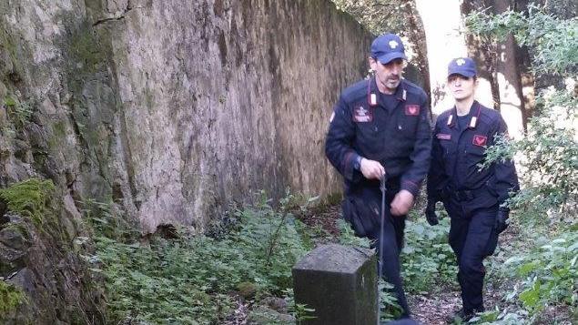 I carabinieri del Nucleo cinofili in azione a Poggio col cane Batman