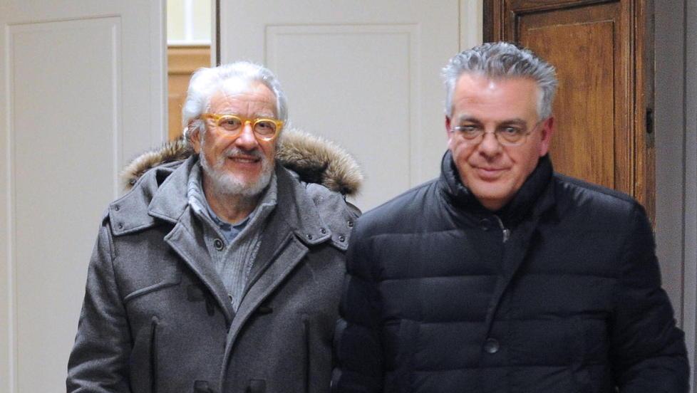 Marcello Evangelisti, insieme all’avvocato Giuseppe Castelli (a destra), al processo di  primo grado
