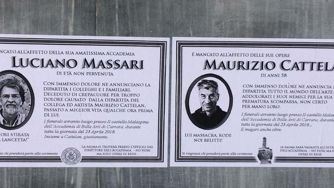 E ci sono anche i manifesti funebri di Massari e Cattelan