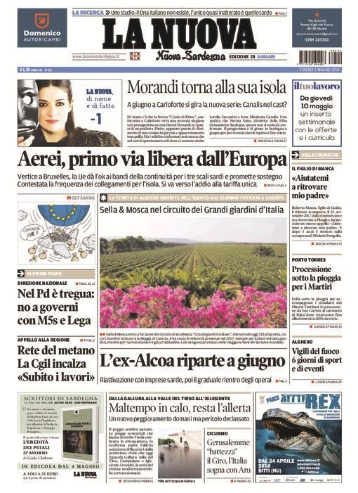 La Nuova Sardegna - Prima Pagina -  4 maggio 2018
