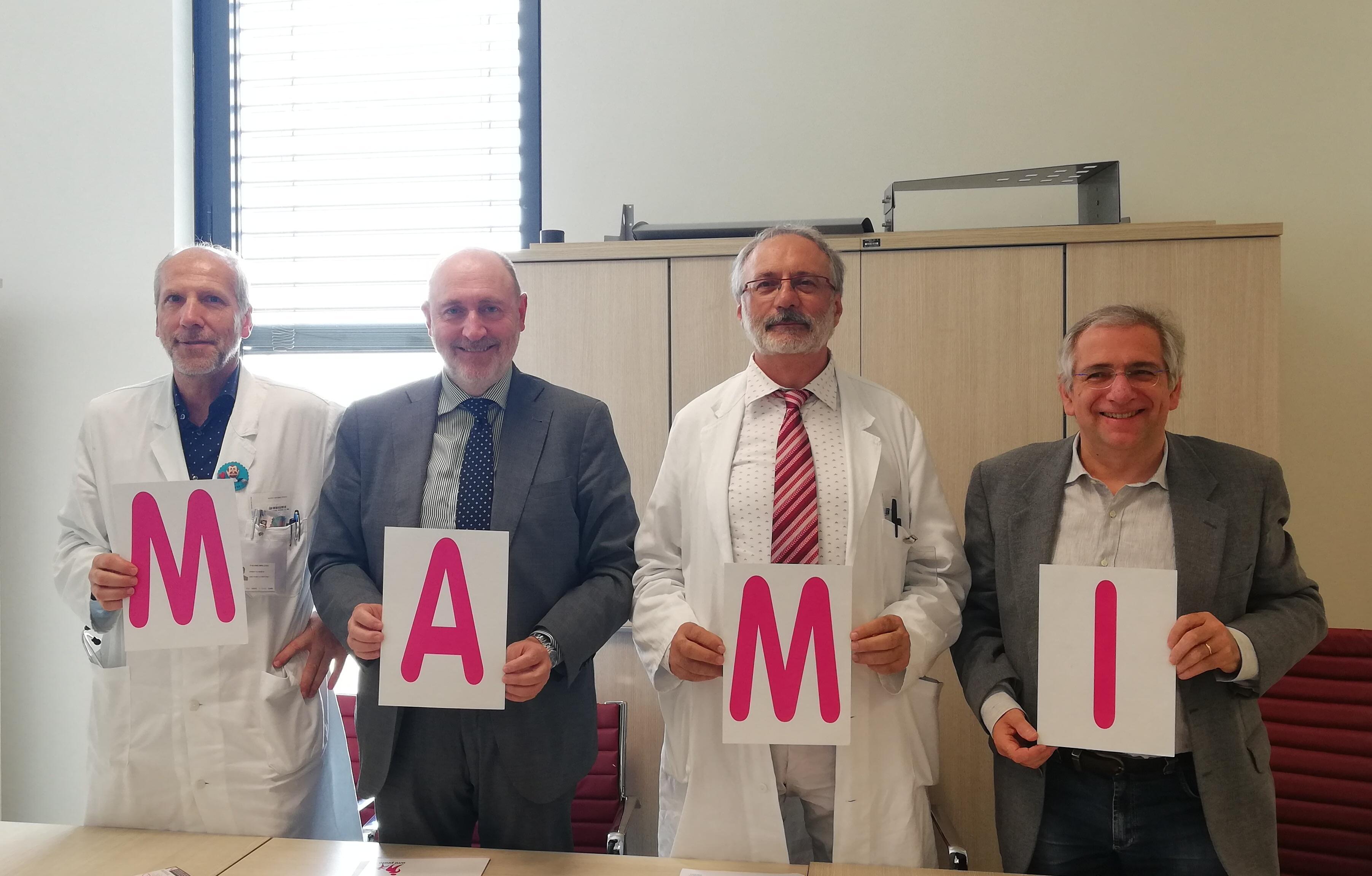 Da sinistra il direttore di pediatria dell'ospedale Santo Stefano Pier Luigi Vasarri, il presidente di Ami Claudio Sarti, il direttore del dipartimento materno infantile Giansenio Spinelli, il direttore sanitario dell'ospedale Roberto Biagini