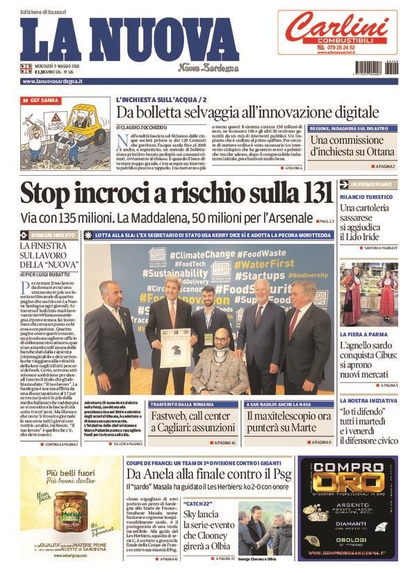 La Nuova Sardegna - Prima Pagina -  9 maggio 2018