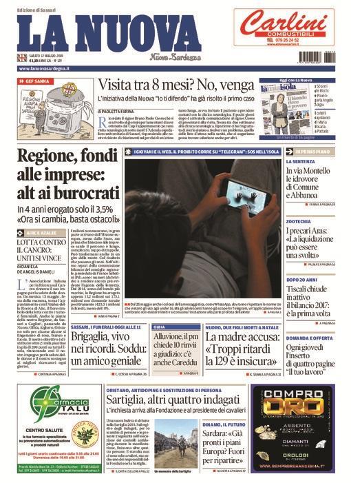 La Nuova Sardegna - Prima Pagina -  12 maggio 2018