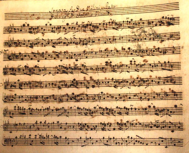 La prima pagina dell'inedito sparito di Vivaldi ritrovato a Pisa
