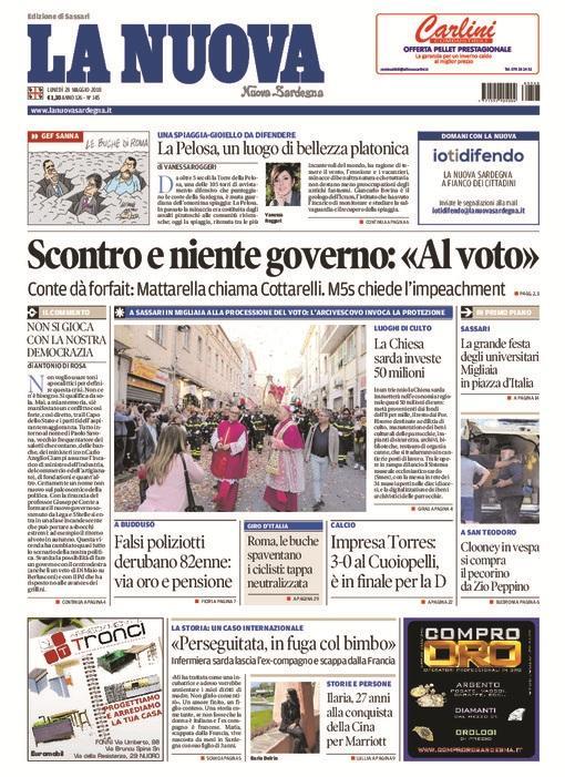 La Nuova Sardegna - Prima Pagina - 28 maggio 2018