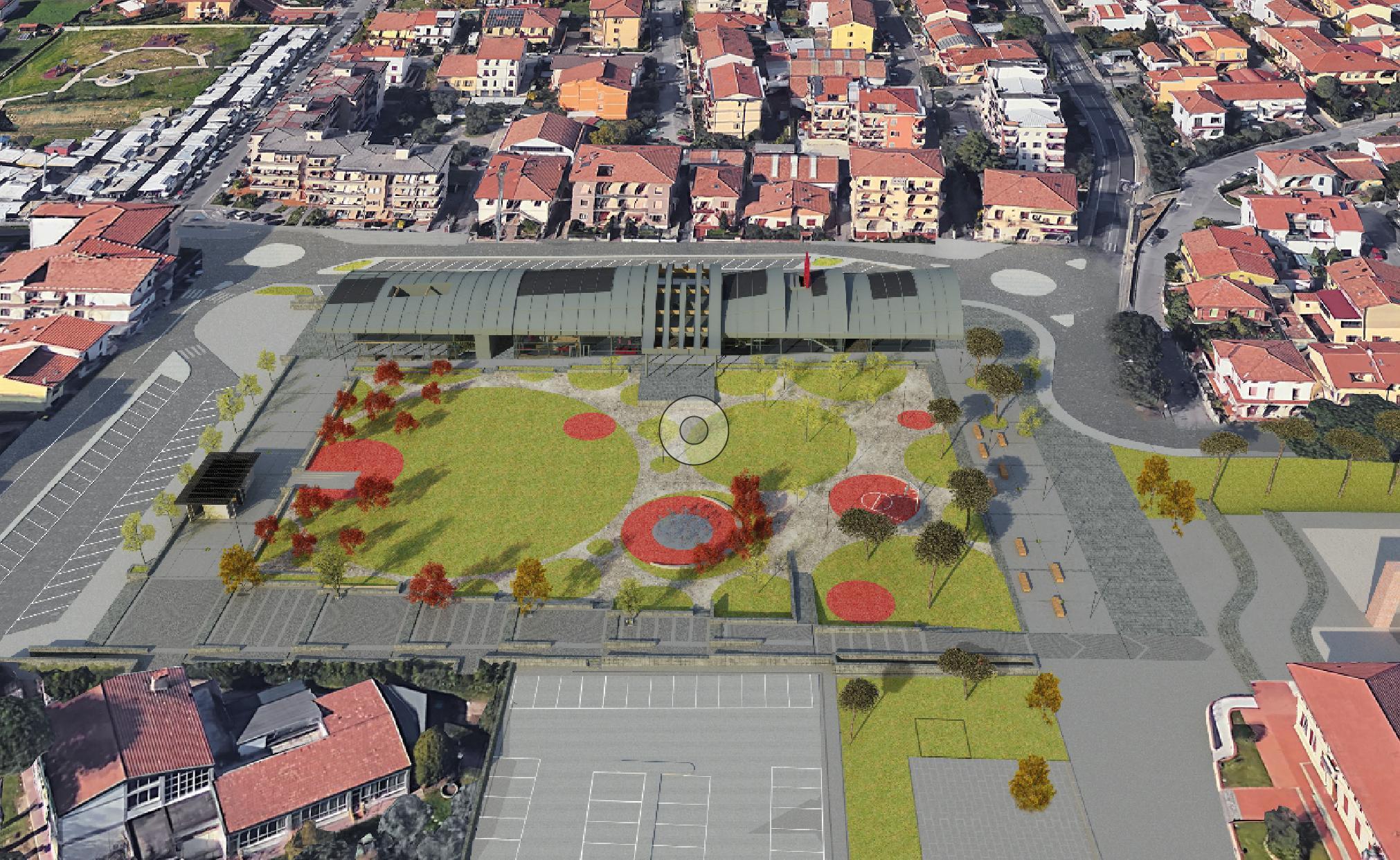 Il rendering del giardino al posto dell'ex campo sportivo