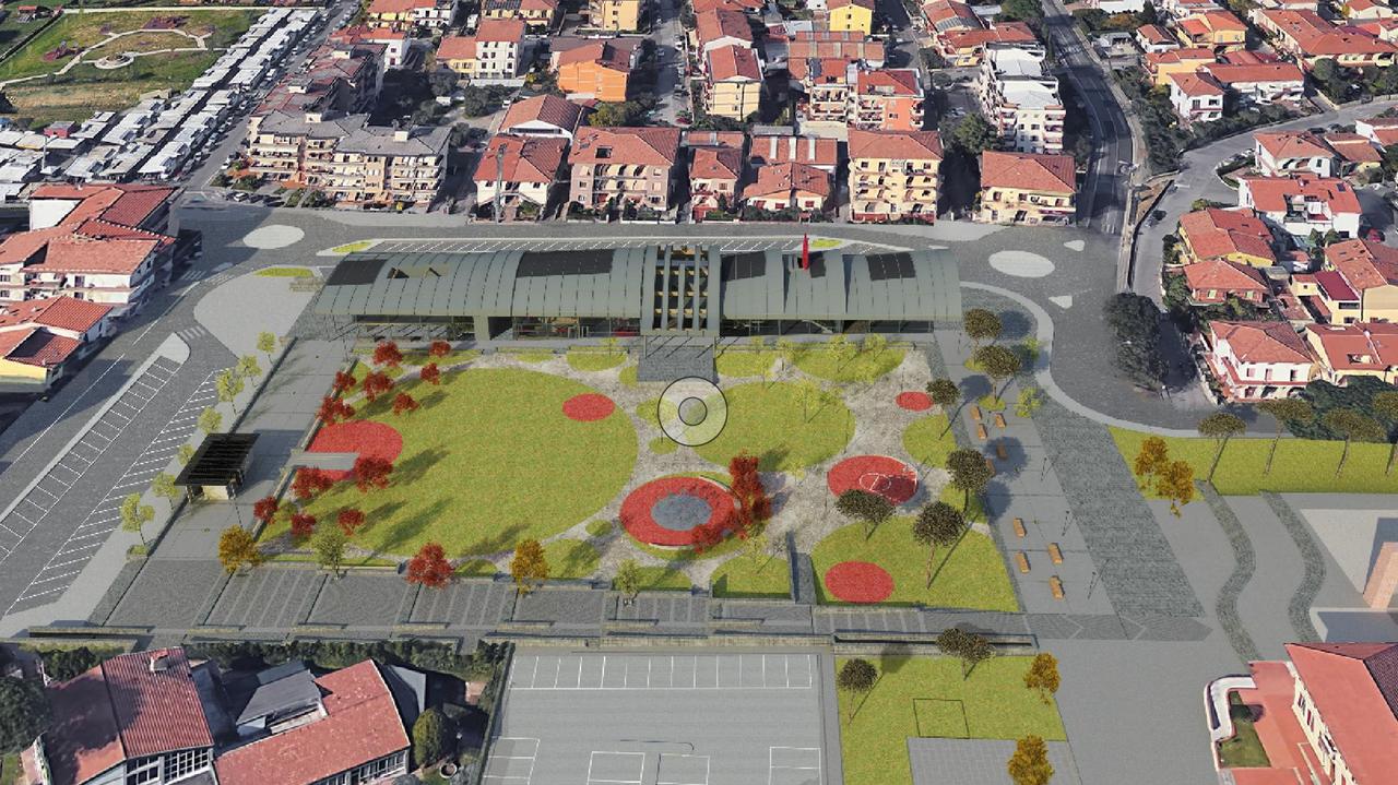 Il rendering del giardino al posto dell'ex campo sportivo