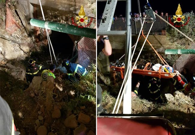 Frana il parcheggio lungo il Romito e cade giù nella voragine: ferito un giovane - Video