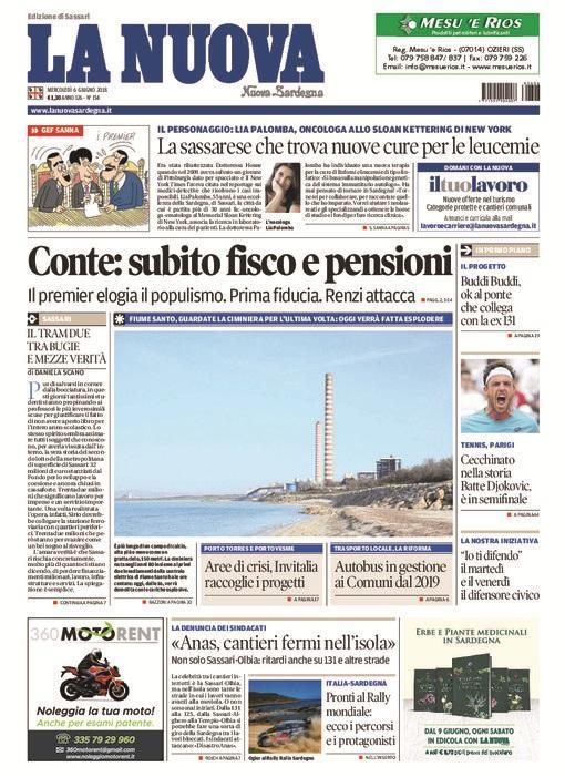 La Nuova Sardegna - Prima Pagina - 6 giugno 2018