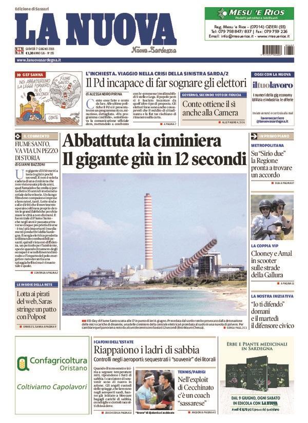 La Nuova Sardegna - Prima Pagina - 7 giugno 2018