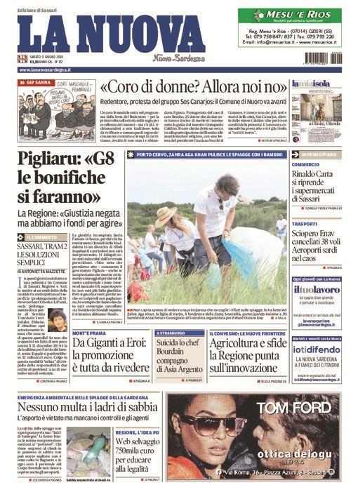 La Nuova Sardegna - Prima Pagina - 9 giugno 2018