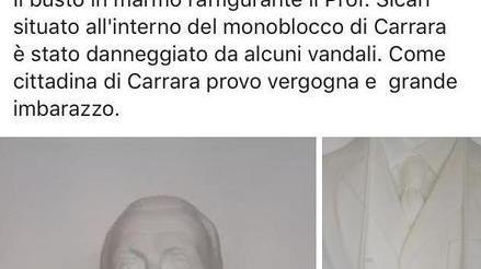 Vandali sfregiano il busto marmoreo del professor Sicari