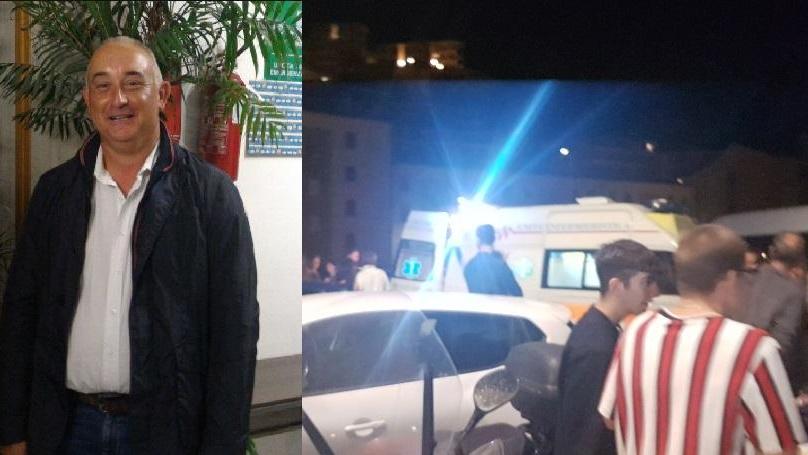 Diego Cinelli poco dopo lo spoglio e, a sinistra, l'ambulanza che ha soccorso Priscilla Schiano