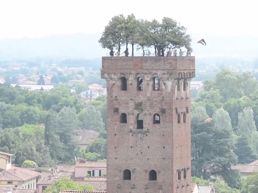 La bandiera palestinese sulla Torre Guinigi 