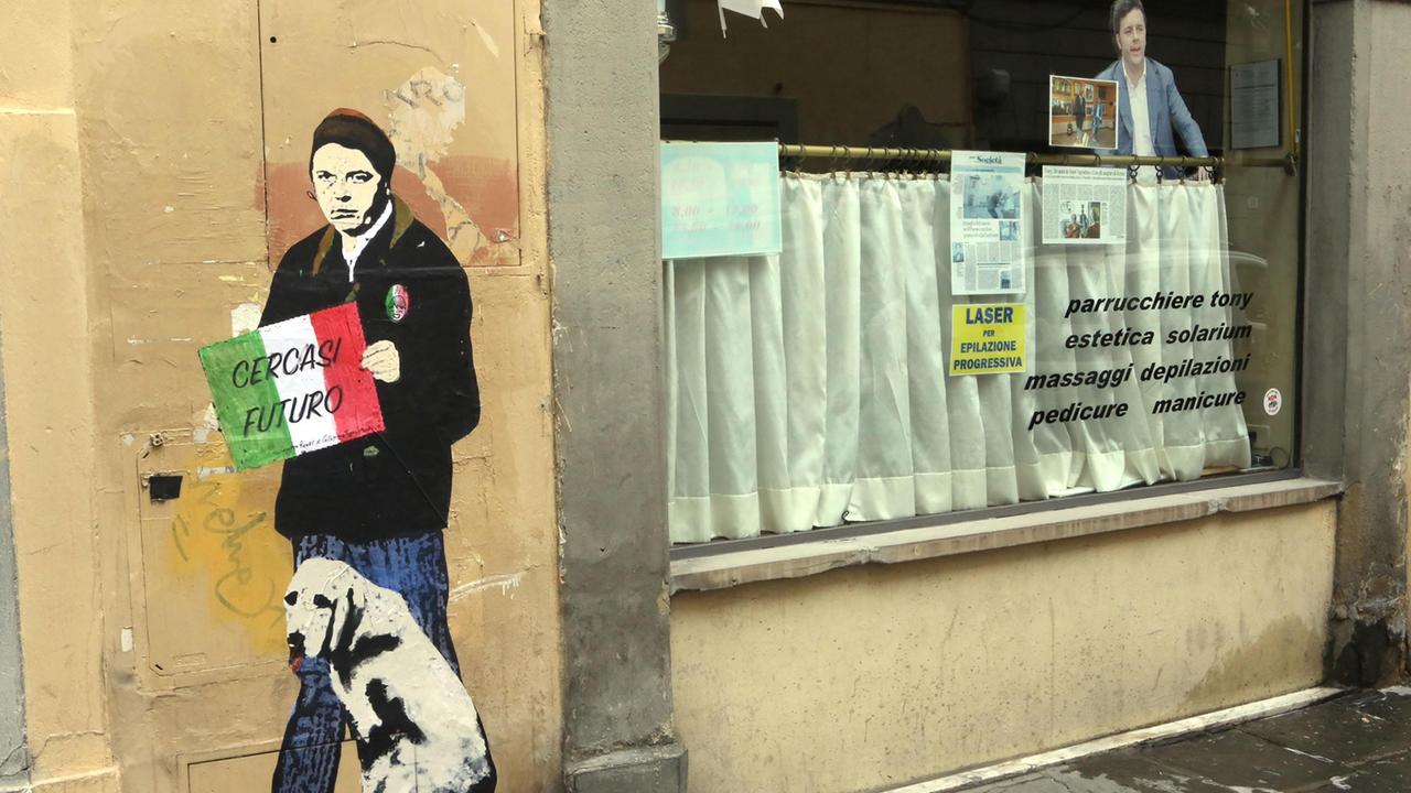 Il graffito di Renzi realizzato a Firenze da Tv Boy