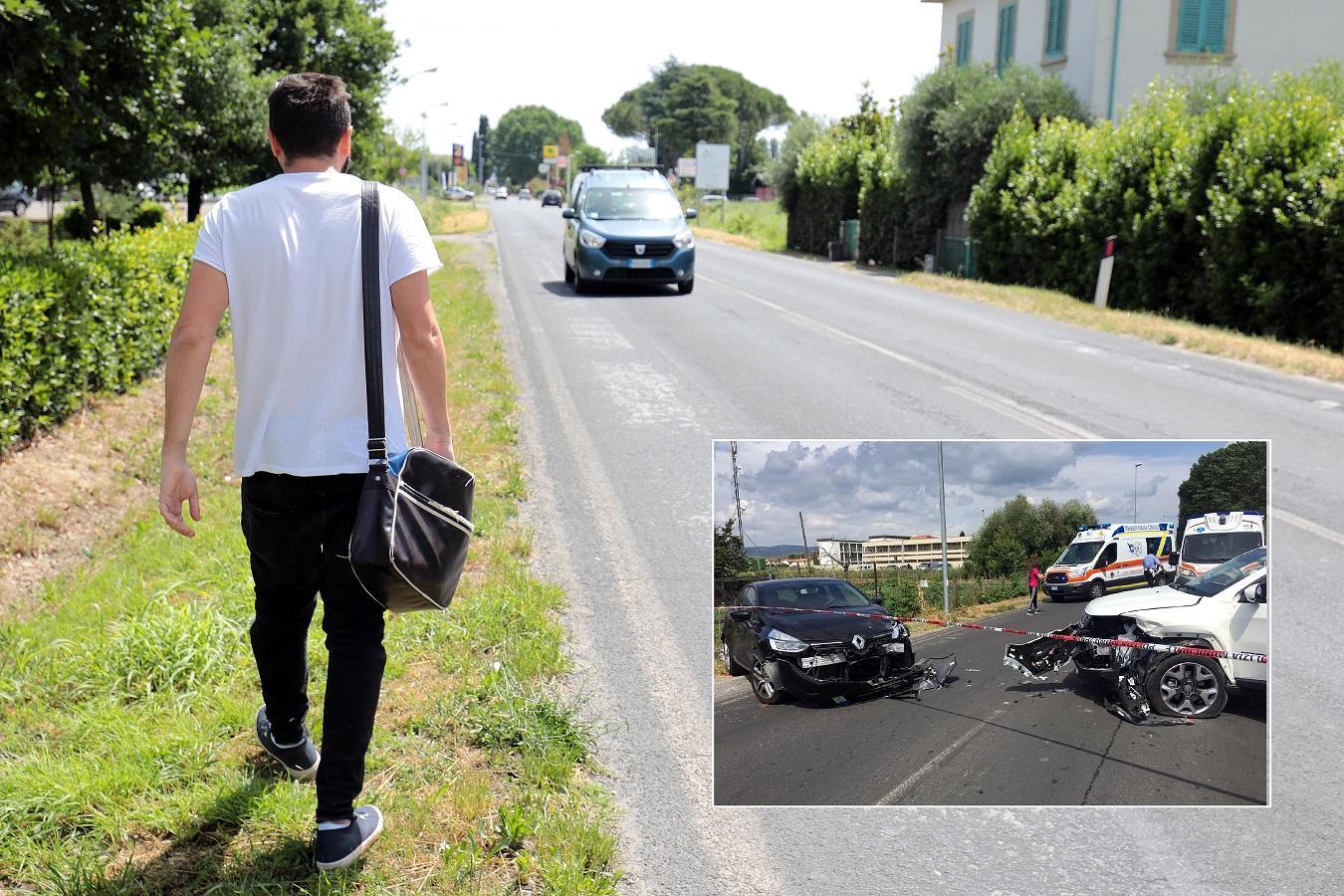 La pericolosità di via Lucchese, nel riquadro l’incidente del 6 giugno (Foto ag. C. Sestini)