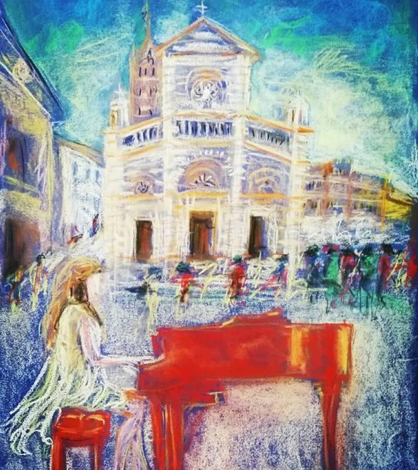 Al via la lunga maratona pianistica Il quadro di Covi per sostenerla