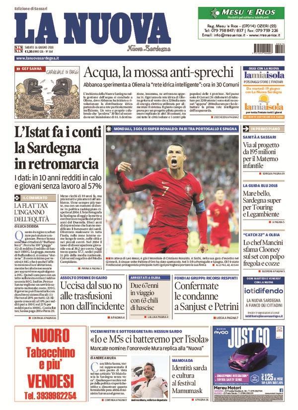 La Nuova Sardegna - Prima Pagina - 16 giugno 2018