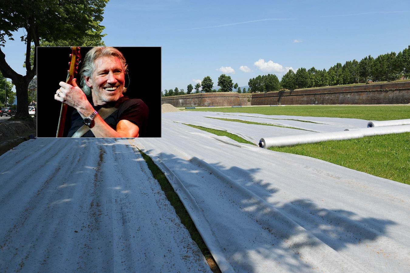 I lavori al campo Balilla di Lucca e nel riquadro Roger Waters (Foto Fiorenzo Sernacchioli)