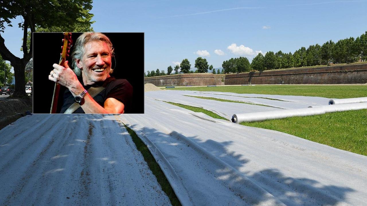 I lavori al campo Balilla di Lucca e nel riquadro Roger Waters (Foto Fiorenzo Sernacchioli)