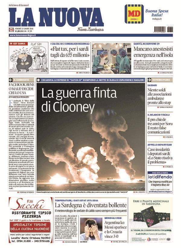 La Nuova Sardegna - Prima Pagina - 22 giugno 2018