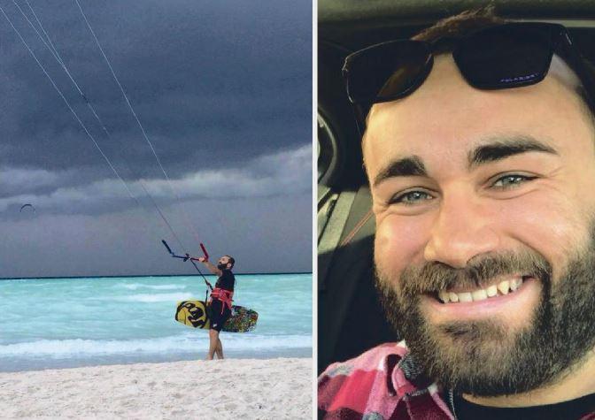 A sinistra Federico Laudani mentre fa kitesurf. A destra in una foto in primo piano