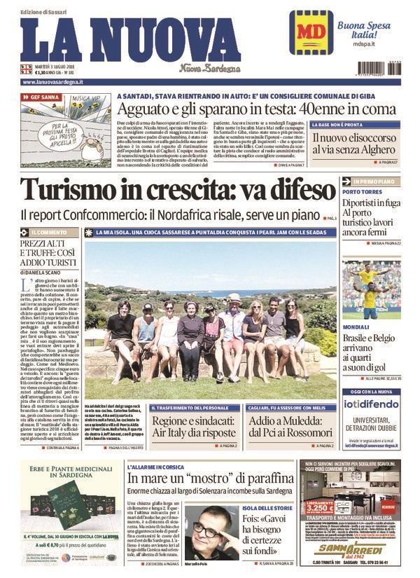 La Nuova Sardegna - Prima Pagina - 3 luglio 2018