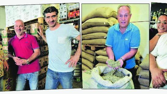 Da sinistra Martina Baronti, Simone Montecchi e Silvio Montecchi della Fratelli Montecchi. Al centro Paolo Brogelli di Sol Caffe. A destra Enzo Carletti e Carlotta Monni della pasticceria La Favorita (FOTO AGENZIA BF)