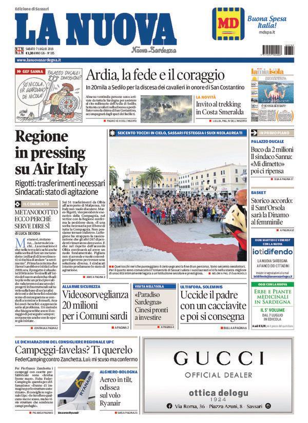 La Nuova Sardegna - Prima Pagina - 7 luglio 2018