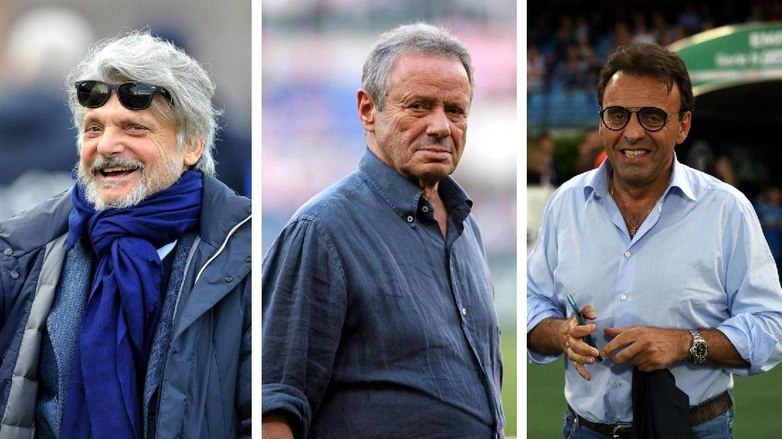 Da sinistra i presidenti Massimo Ferrero, Maurizio Zamparini e Fabrizio Corsi