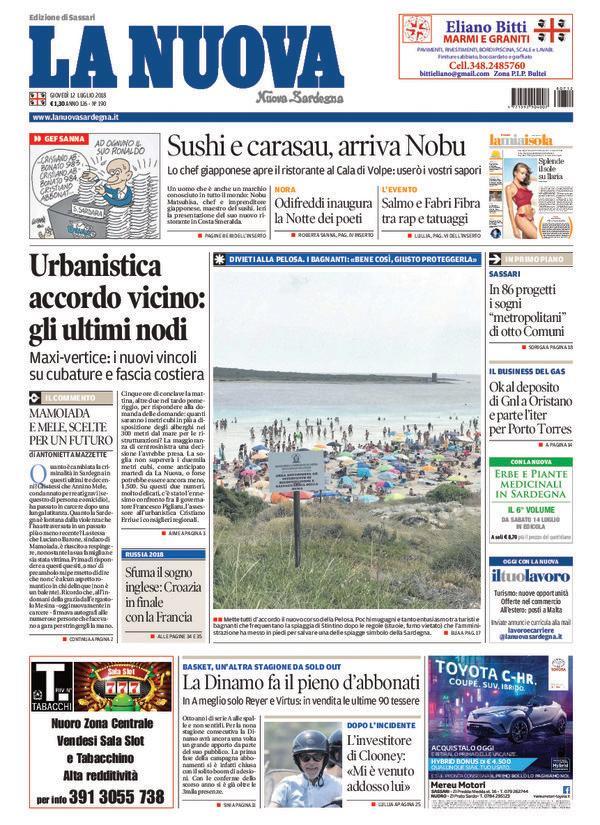 La Nuova Sardegna - Prima Pagina - 12 luglio 2018