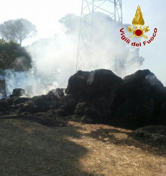 A fuoco nella notte un centinaio di rotoli di paglia 
