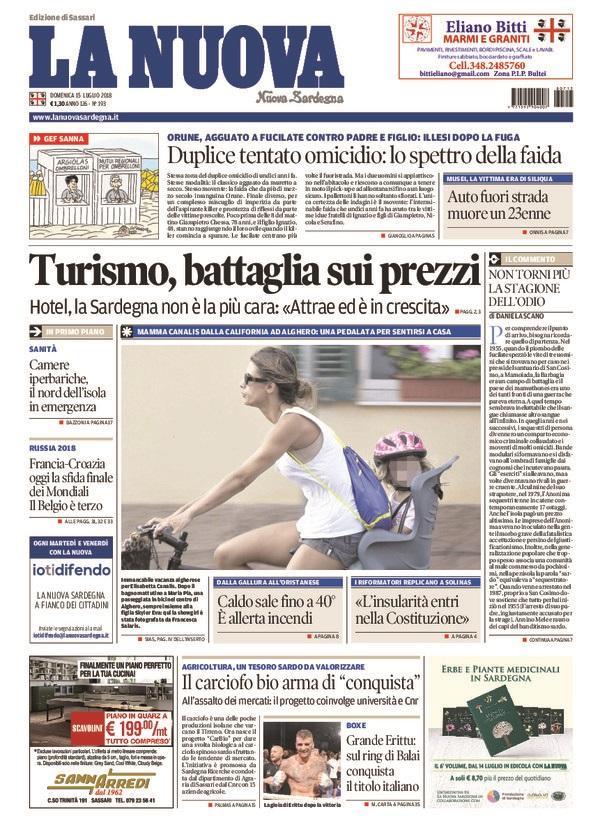 La Nuova Sardegna - Prima Pagina - 15 luglio 2018