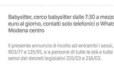 Cercasi babysitter a... 1 euro l’ora