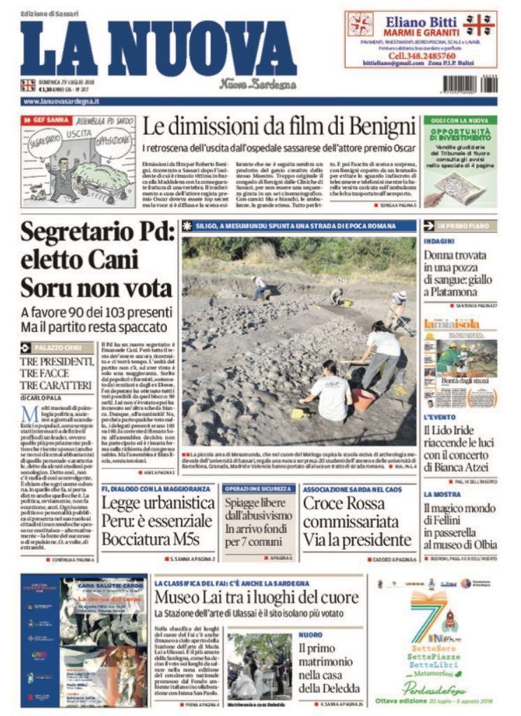 La Nuova Sardegna - Prima Pagina - 29 luglio 2018