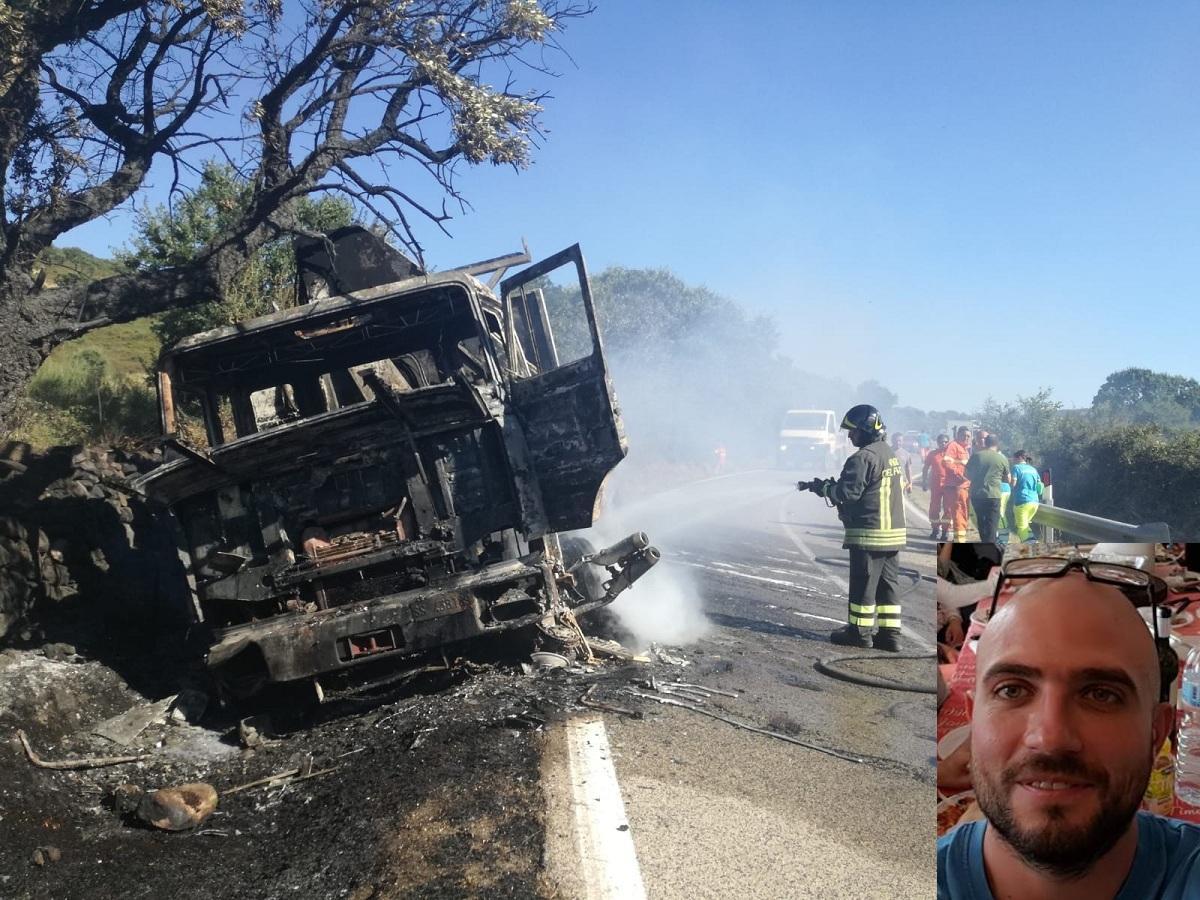 L'incidente di Putifigari e, nel riquadro, la vittima Fabrizio Viaggi