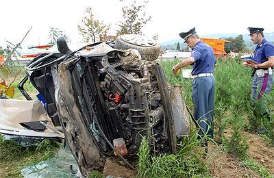 L'auto di Rossi dopo l'incidente