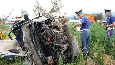 L'auto di Rossi dopo l'incidente