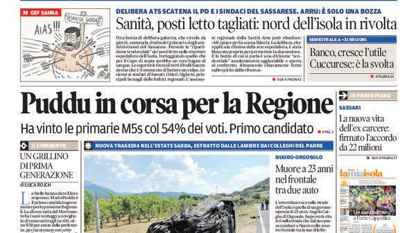 La Nuova Sardegna - Prima Pagina - 4 agosto 2018