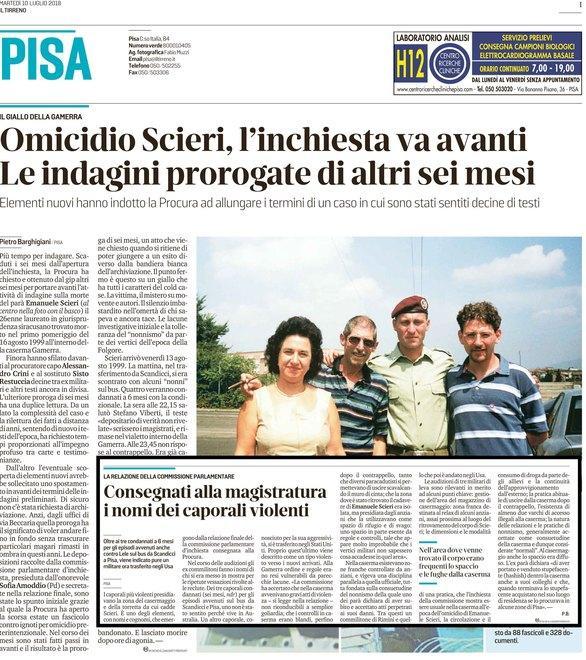Panella apprese dal Tirreno di essere il principale indiziato per le botte a Scieri 