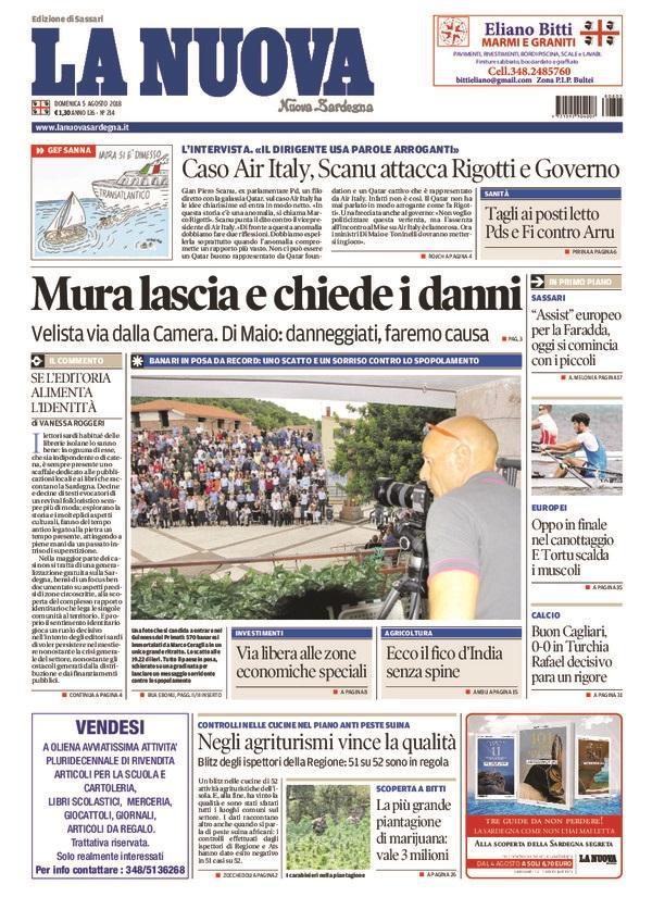 La Nuova Sardegna - Prima Pagina - 5 agosto 2018