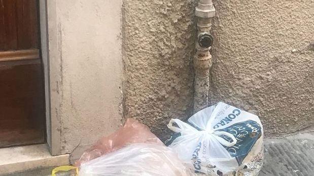 Sacchi dell’organico ancora da raccogliere a metà mattinata