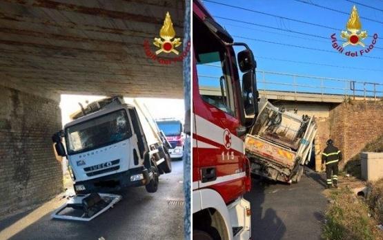 Camion Rea incastrato nel sottopasso