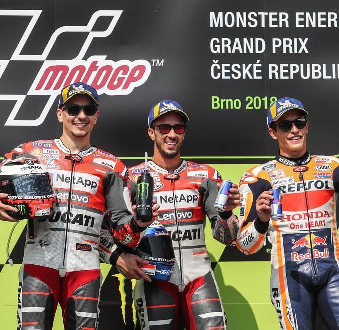 A Brno è doppietta Ducati, Dovizioso in trionfo Poi Lorenzo davanti a Marquez, Rossi quarto 