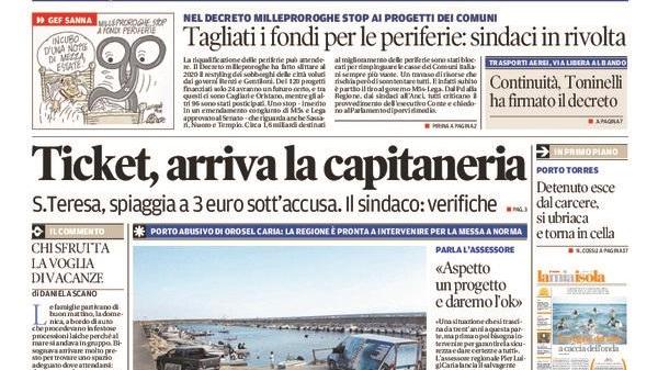 La Nuova Sardegna - Prima Pagina - 9 agosto 2018