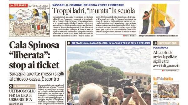 La Nuova Sardegna - Prima Pagina - 11 agosto 2018