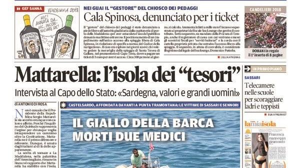 La Nuova Sardegna - Prima Pagina - 12 agosto 2018
