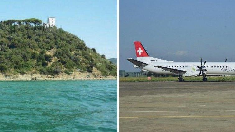 La tenuta di Torre Civette tra punta Ala e Cala Violina e il primo volo Berna-Grosseto atterrato il 12 maggio 2018 all’aeroporto di Grosseto
