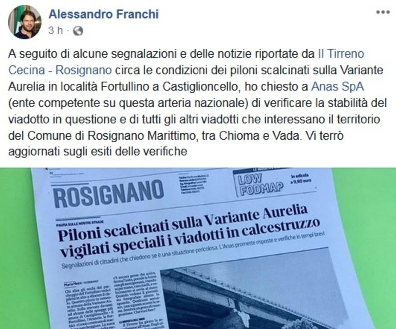 Piloni scalcinati sulla Variante il sindaco chiede controlli ad Anas 